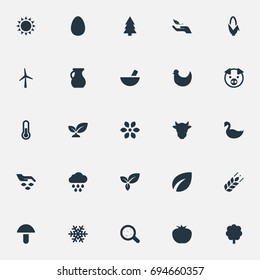 Vector Illustration Set Of Simple  Icons. Elements Bacteria, Foliage, Pitcher And Other Synonyms Thermometer, Protection And Germs.
