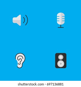 Vector Illustration Set Of Simple  Icons. Elements Listen, Speaker, Loudness And Other Synonyms Speaker, Loudspeaker And Listen.