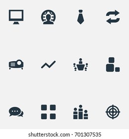 Vector Illustration Set Of Simple  Icons. Elements Coach, Group, Projecting Device And Other Synonyms Coach, Monitor And Equality.