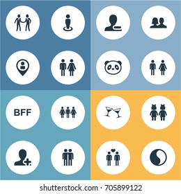 Vector Illustration Set Of Simple  Icons. Elements Gender, Beverage, Companion And Other Synonyms Forever, Pals And Buddies.