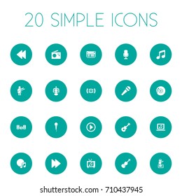 Vector Illustration Set Of Simple  Icons. Elements Melody, Speech, Microphone And Other Synonyms Fiddle, Play And Melody.