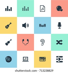 Vector Illustration Set Of Simple  Icons. Elements Equalizer, Amplifier, Record And Other Synonyms File, Recorder And Listening.
