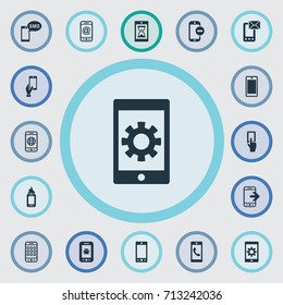 Vector Illustration Set Of Simple  Icons. Elements Remove, Using A Telephone, Virus And Other Synonyms Ring, Applications And Screen.