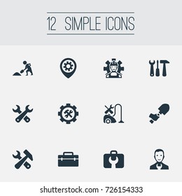 Vector Illustration Set Of Simple  Icons. Elements Tools, Mechanic, Toolbox And Other Synonyms Craftsman, Service And Workshop.