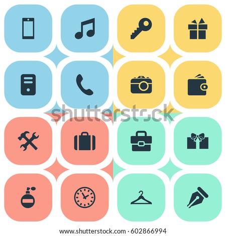 Vector Illustration Set Of Simple  Icons. Elements System Unit, Hanger, Repair And Other Synonyms Briefcase, Watch And Gratuity.