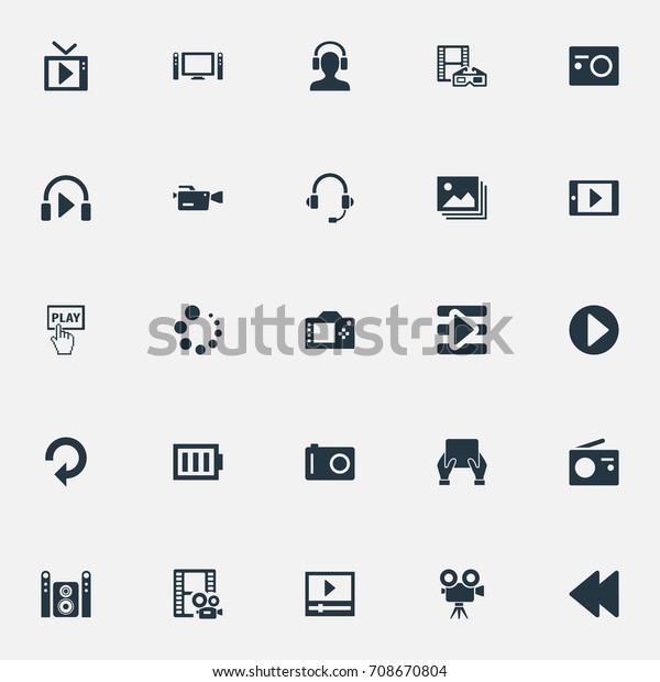 Vector Illustration Set Of Simple  Icons.
Elements Begin, Television, Smartphone And Other Synonyms Movies,
Playlist And Player.