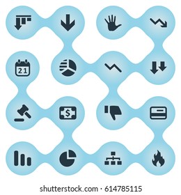 Vector Illustration Set Of Simple Impasse Icons. Elements Fire, Plastic Card, Circular Diagram And Other Synonyms Law, Hand And Relationship.