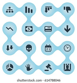 Vector Illustration Set Of Simple Impasse Icons. Elements Penitentiary, Finger Below, Down Cursor And Other Synonyms Reminder, Thumb And Relationship.