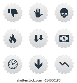 Vector Illustration Set Of Simple Impasse Icons. Elements Info Graph, Head Bone, Fire And Other Synonyms Time, Diagram And Money.