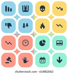 Vector Illustration Set Of Simple Impasse Icons. Elements Downward, Info Graph, Line Chart And Other Synonyms Business, Chart And Downward.