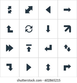 Vector Illustration Set Of Simple Indicator Icons. Elements Down Up, Right Leading Arrow, Raise-Fall And Other Synonyms Ahead, Recycle And Vertical.