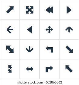 Vector Illustration Set Of Simple Indicator Icons. Elements Crossed Arrows, Pointer , Right Landmark Synonyms Slanted, Four Directions Arrows And Direction.