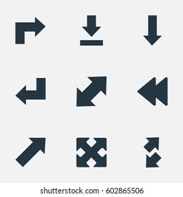 Vector Illustration Set Of Simple Indicator Icons. Elements Left Indication, Raise-Fall, Straight-Back And Other Synonyms Pointing, Direction And Four Directions Arrows.