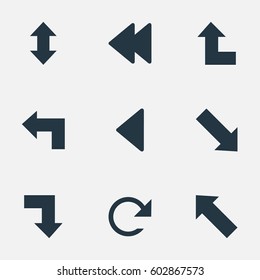 Vector Illustration Set Of Simple Indicator Icons. Elements Circular, Left Landmark , Downward Synonyms Upper, Raising And Falling.