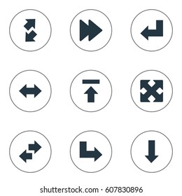 Vector Illustration Set Of Simple Indicator Icons. Elements Raise-Fall, Transfer, Downwards Pointing And Other Synonyms Arrow, Advanced And Forward.