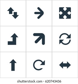 Vector Illustration Set Of Simple Indicator Icons. Elements Reverse, Circular, Crossed Arrows And Other Synonyms Recycle, Up And Direction.