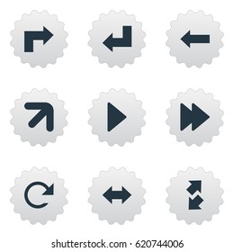 Vector Illustration Set Of Simple Indicator Icons. Elements Reverse , Right Leading Arrow , Right Landmark Synonyms Left, Raising And Refresh.