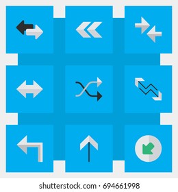 Vector Illustration Set Of Simple Indicator Icons. Elements Everyway, Orientation, Chaotically And Other Synonyms Northwest, Backward And Boom.