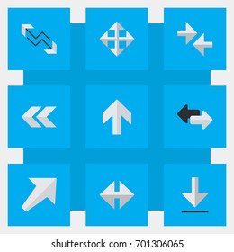Vector Illustration Set Of Simple Indicator Icons. Elements Export, Widen, Back And Other Synonyms Up, Direction And Southwest.