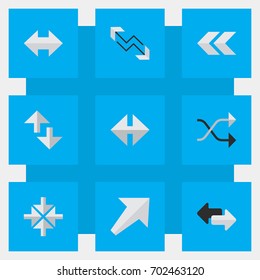 Vector Illustration Set Of Simple Indicator Icons. Elements Chaotically, Inside, Cursor And Other Synonyms Boom, Loading And Rearward.