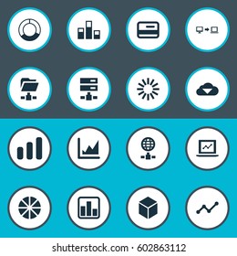Vector Illustration Set Of Simple Information Icons. Elements Pie Chart, Data, Growth And Other Synonyms Money, Connection And Chart.