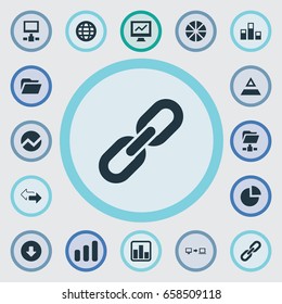 Vector Illustration Set Of Simple Information Icons. Elements Analytics, Digital Documnet, Progress And Other Synonyms Graph, Chain And Report.