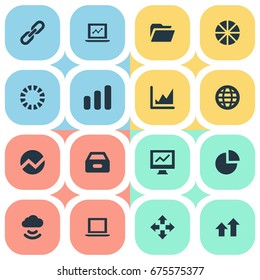 Vector Illustration Set Of Simple Information Icons. Elements Progress, Analytics, Circular Diagram And Other Synonyms Screen, Analytics And Cloud.