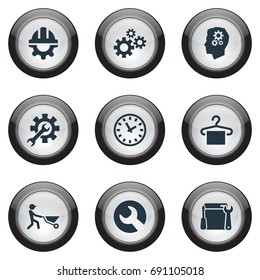 Vector Illustration Set Of Simple Information Icons. Elements Intelligence, Industry, Work Tool And Other Synonyms Brain, Tool And Hanger.
