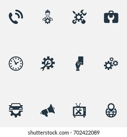 Vector Illustration Set Of Simple Information Icons. Elements Engineering, Toolbox, Notice And Other Synonyms Repair, Cellphone And Announcement.
