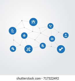 Vector Illustration Set Of Simple Information Icons. Elements Mechanism, Technician, Spanner And Other Synonyms Equiplment, Repairing And Farming.