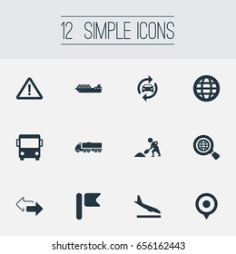 Vector Illustration Set Of Simple Infrastructure Icons. Elements Banner, Warning, Arrival Aircraft And Other Synonyms Arrows, Auto And Aircraft.