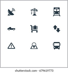 Vector Illustration Set Of Simple Infrastructure Icons. Elements Suv, City Bus, Navigation And Other Synonyms Travel, Subway And Public.