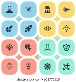 Vector Illustration Set Of Simple Innovation Icons. Elements Scholar, Missile, Idea And Other Synonyms Invention, Reaction And Cosmos.