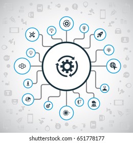 Vector Illustration Set Of Simple Innovation Icons. Elements Choose, Molecular, Missile And Other Synonyms Global, Reload And Effect.