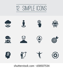 Vector Illustration Set Of Simple Innovation Icons. Elements Click, Connection, Location And Other Synonyms Person, Project And Connection.