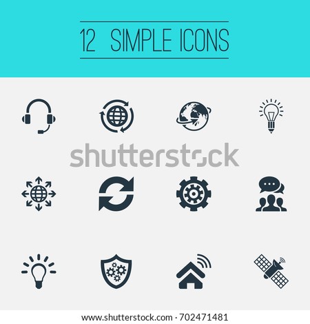 Vector Illustration Set Of Simple Innovation Icons. Elements Bright, Refresh, Shield And Other Synonyms System, Connection And Update.