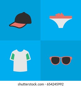 Vector Illustration Set Of Simple Instrument Icons. Elements Sport Hat, Lingerie, Glasses And Other Synonyms Glasses, Panties And Eye.