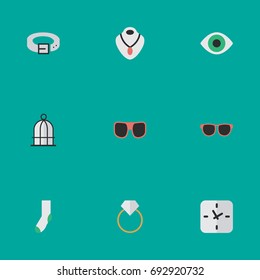 Vector Illustration Set Of Simple Instrument Icons. Elements Eye Accessory, Strap, Engagement And Other Synonyms Prison, Sunglasses And Engagement.