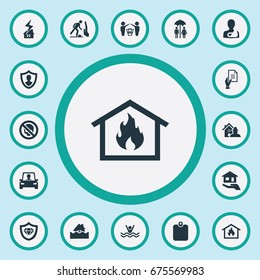 Vector Illustration Set Of Simple Insurance Icons. Elements Protect Yourself, Broken Arm, Agreement And Other Synonyms Accidence, Money And Thief.