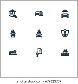 Vector Illustration Set Of Simple Insurance Icons. Elements Estate, Car Thief, Protect Yourself And Other Synonyms Human, Insurance And Family.