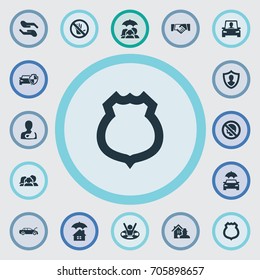 Vector Illustration Set Of Simple Insurance Icons. Elements Real Estate, Property Break-In, Broken Arm And Other Synonyms Care, Medical And Accidence.
