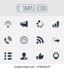 Vector Illustration Set Of Simple Interaction Icons. Elements Internet Access, Pinpoint, Remove Cantact And Other Synonyms User, Loading And Access.