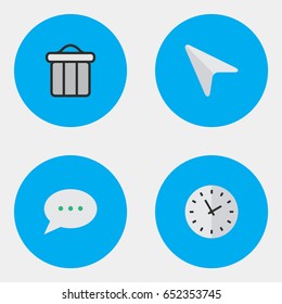 Vector Illustration Set Of Simple Interface Icons. Elements Message Bubble, Pointer, Trashcan And Other Synonyms Clock, Bubble And Chat.