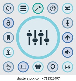 Vector Illustration Set Of Simple Interface Icons. Elements Silence, Downloading, Microphone And Other Synonyms Bookmark, Karaoke And Loading.
