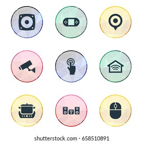 Vector Illustration Set Of Simple Internet Icons. Elements Control Device, Videogame, Loudspeaker And Other Synonyms Controller, Home And Connection.