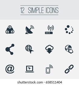 Vector Illustration Set Of Simple Internet Icons. Elements Circle Loader, Mobile Contact, Teamwork And Other Synonyms Satellite, Share And Hyperlink.