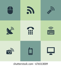 Vector Illustration Set Of Simple Internet Icons. Elements Tv Adjusting, Photography, Network And Other Synonyms Camera, Photo And Smart.