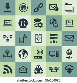 Vector Illustration Set Of Simple Internet Icons. Elements Earth, Server, Wireless Connection And Other Synonyms Spreading, Www And Document.