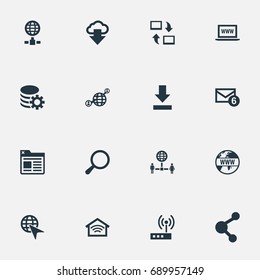 Vector Illustration Set Of Simple Internet Icons. Elements Website, Processing, Networking And Other Synonyms Spreading, World And Mail.