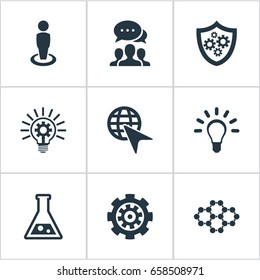 Vector Illustration Set Of Simple Invention Icons. Elements Bulb, Connection, Mechanism And Other Synonyms World, Startup And Tube.